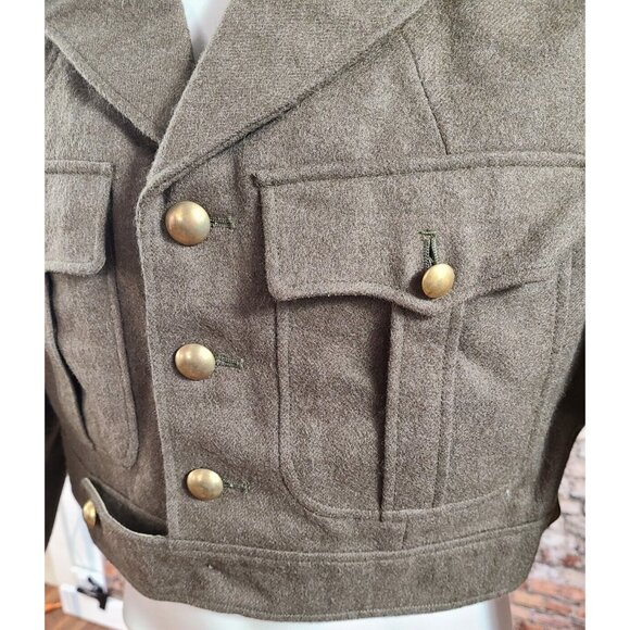 French Military Ike Style 1958 Olive Wool Jacket Gold Buttons 14 Delrieu Lyon - Picture 3 of 14